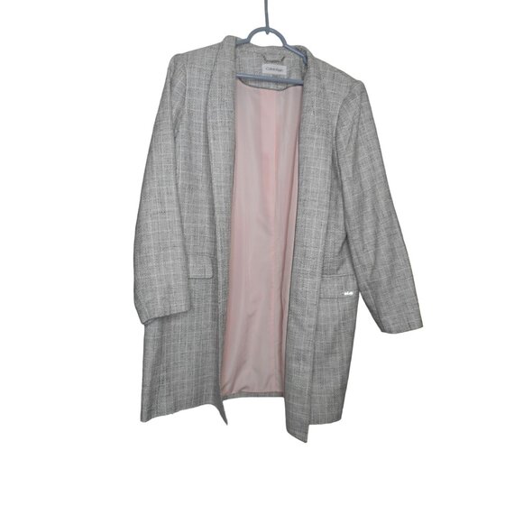NWOT Calvin Klein Open Front Topper Jacket Size 16W Long Blazer Grey Check Lined - Picture 6 of 6